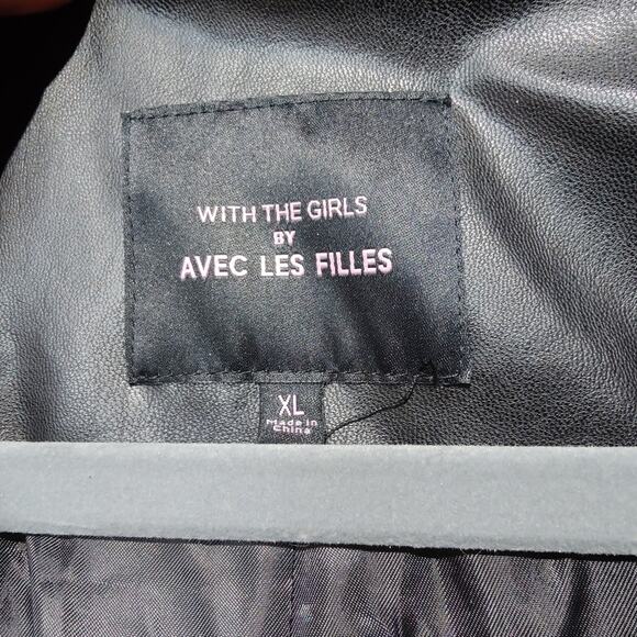 Avec les Filles With the Girls Sz XL Black Faux Leather Puffer Coat Oversized - Picture 2 of 8